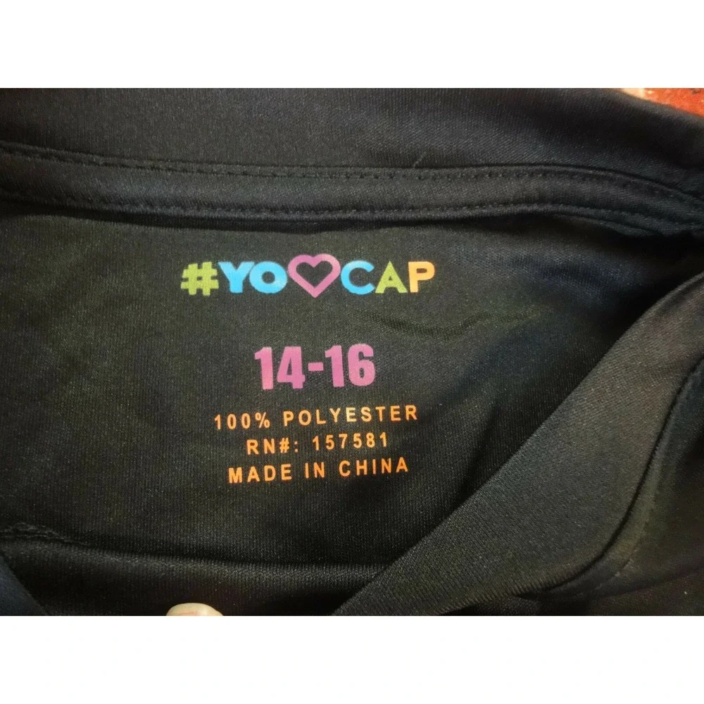 #yo love Cap childs 14-16 black short sleeve t-shirt‎ top NWT